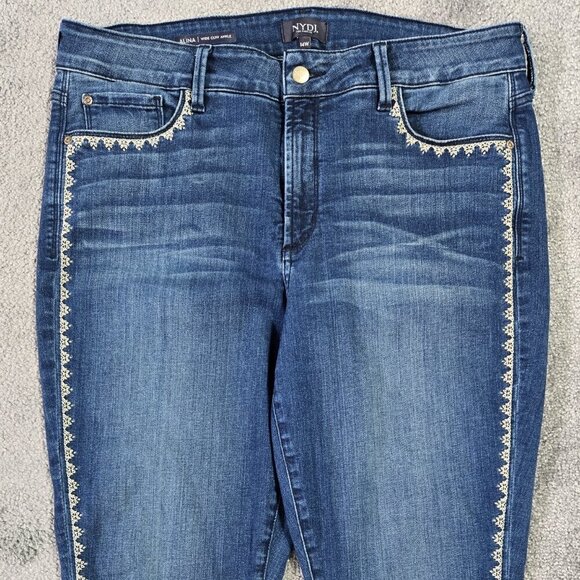 NYDJ Alina Embroidered Wide Cuff Ankle Jeans Lift Tuck Boho Western - Picture 4 of 10